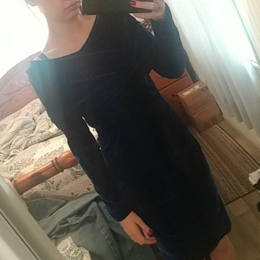 Blue crushed velvet off shoulder dress
